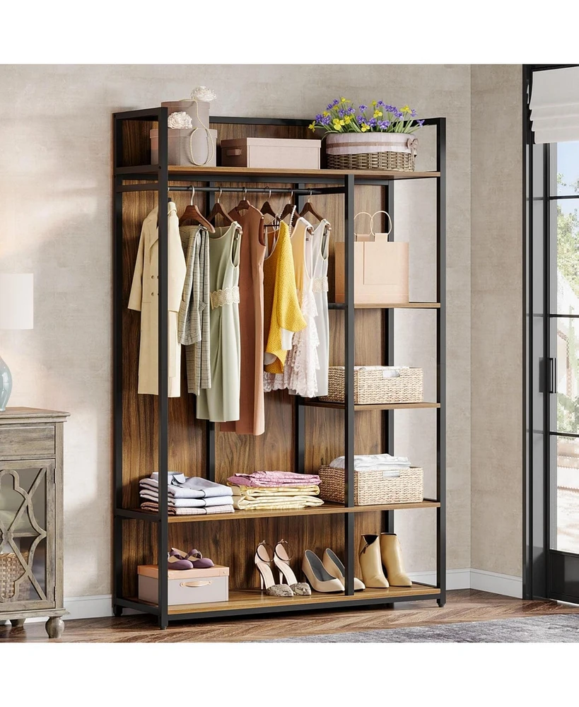 Tribesigns Freestanding Clothes Rack, 78.7" H Industrial Garment Rack with Backboard, 5-Tier Clothing Rack with Hanging Rod Heavy Duty Wardrobe Closet