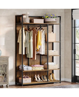 Tribesigns Freestanding Clothes Rack, 78.7" H Industrial Garment Rack with Backboard, 5-Tier Clothing Rack with Hanging Rod Heavy Duty Wardrobe Closet