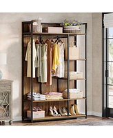 Tribesigns Freestanding Clothes Rack, 78.7" H Industrial Garment Rack with Backboard, 5-Tier Clothing Rack with Hanging Rod Heavy Duty Wardrobe Closet