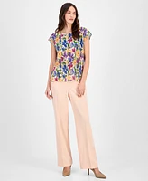 Tahari Asl Women's Floral-Print Plisse Blouse