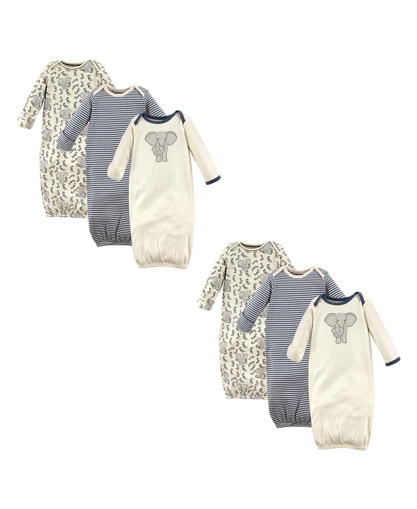 Touched by Nature Baby Boys Unisex Organic Cotton Gowns, Elephant 6-Piece, 0-6 Months