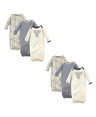Touched by Nature Baby Boys Unisex Organic Cotton Gowns, Elephant 6-Piece, 0-6 Months