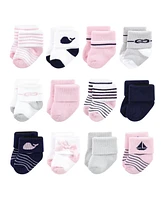 Luvable Friends Baby Boys Newborn Terry Socks, Sailboat 12-Pack, 0-6 Months
