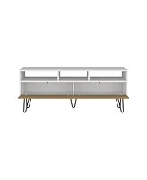 Salunga Tv Stand, 2 Doors, 3 Shelves, 5 Legs, White/Natural Oak