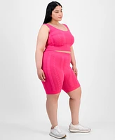 Full Circle Trends Trendy Plus Mixed Stitch Crop Top & Bike Shorts Set