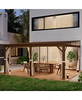 Mondawe 12x16FT Lean to Gazebo, Hardtop Wall Mounted Gazebo with Sloping Galvanized Steel Roof