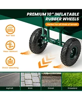 Rolling Garden Cart with Height Adjustable Swivel Seat and Storage Basket