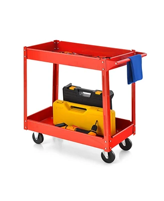 2-Tier Utility Cart with Handle and Heavy-Duty Metal Frame