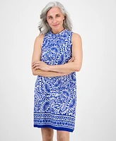 Robbie Bee Petite Tie-Back Mock Neck Printed Shift Dress