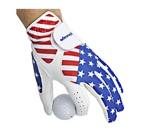 Wosofe Golf Gloves Men's Left Hand Cabretta Leather with Score Counter Usa Flag White Soft Breathable Professional Mini