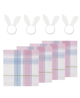 Design Imports Oh Hoppy Day Plaid Cotton Napkin and Napkin Ring, Set of 8