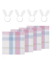 Design Imports Oh Hoppy Day Plaid Cotton Napkin and Napkin Ring, Set of 8