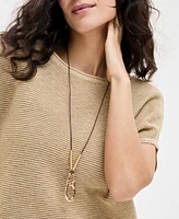 Style & Co Gold-Tone Hammered Sculptural Leather Pendant Necklace, 32" + 3" extender, Exclusively at Macy's