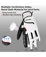 Wosofe Men s Golf Glove Left Hand Premium Leather Excellent Grip Super Soft Breathable Durable Fit All Weather with Golf Tee and Divot Repair Tool,Med