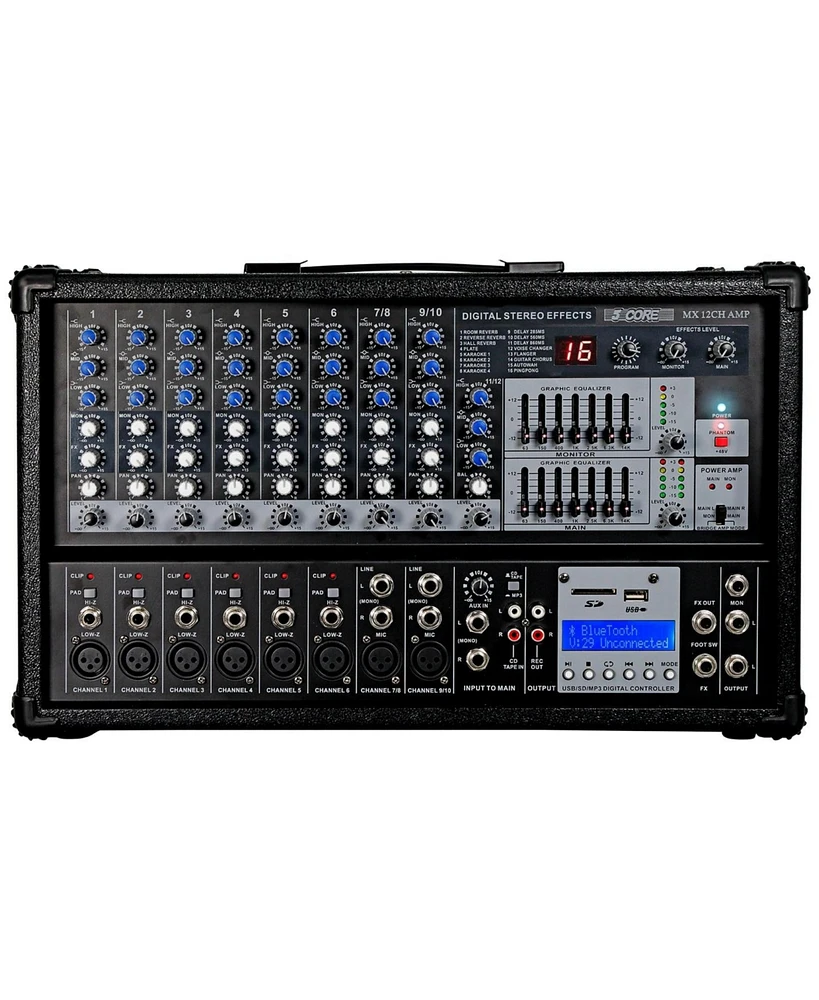 5 Core Audio Mixer 4800W Powered 12 Channel 240V Mixer System Usb MP3 Bluetooth Sd readers Digital Lcd Display