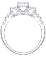 Diamond Emerald Shaped Cluster Three Stone Ring (1/2 ct. t.w.) 14k White Gold