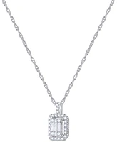 Diamond Emerald Shaped Halo Cluster 18" Pendant Necklace (1/3 ct. t.w.) in 14k White Gold
