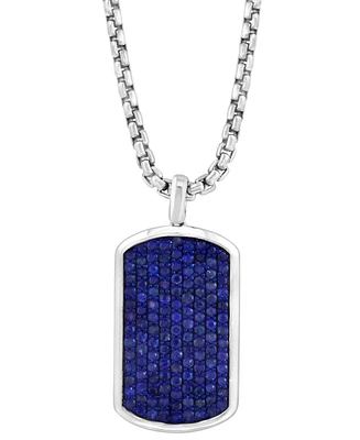 Effy Men's Sapphire Pave Dog Tag 20" Pendant Necklace (2-3/8 ct. t.w.) in Sterling Silver