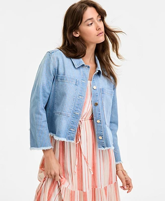 Liverpool Los Angeles Women's Striped Denim Cropped Shacket