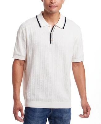 Weatherproof Vintage Men's Regular-Fit Tipped Herringbone Sweater-Knit Polo Shirt