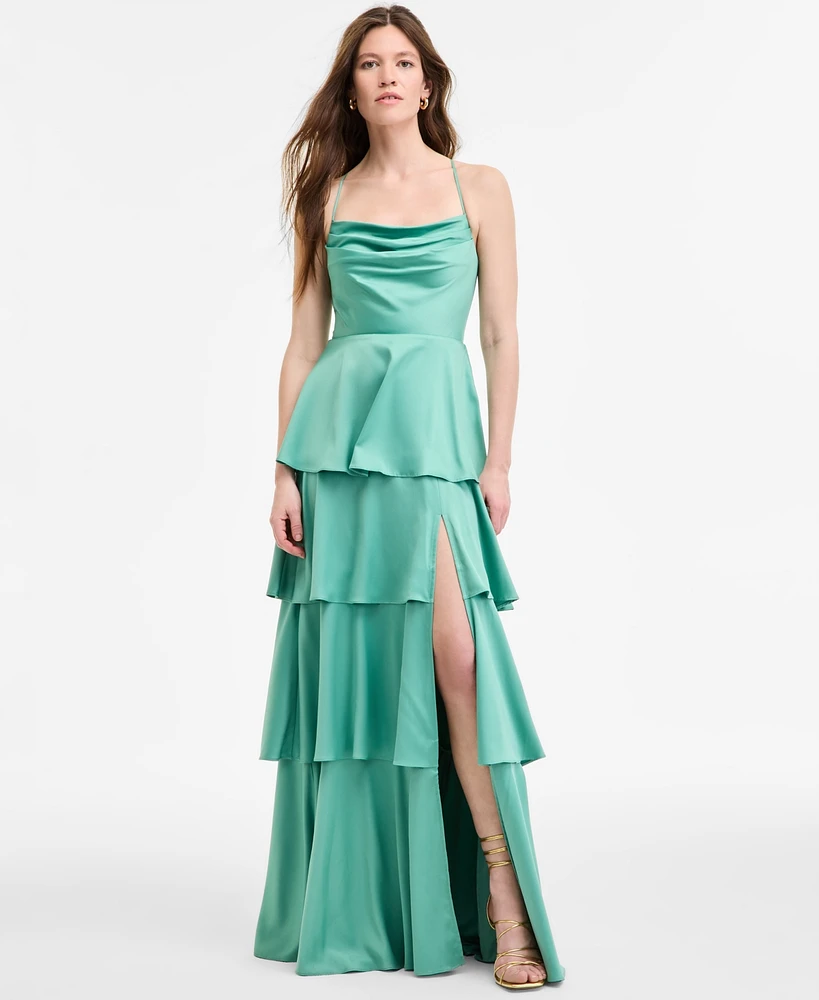 Seni & Cade Women's Satin Tiered Cowl-Neck Gown