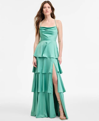 Seni & Cade Women's Satin Tiered Cowl-Neck Gown