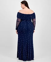 B Darlin Trendy Plus Off-The-Shoulder Pearl Gown