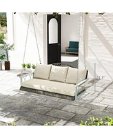 Outsunny Wicker Porch Swing, Hanging Swing Bench with Cup Holder, Natural