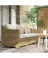 Outsunny 3 Seater Patio Sofa, Wicker Couch with Cushions, Pillows,