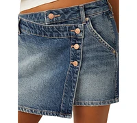 Free People Women's Wynne Cotton Faux-Wrap Denim Skirt
