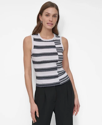 Dkny Women's Striped Ribbed Knit Sleeveless Top