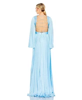 Mac Duggal Women's Long Sleeve Lace up Back Charmeuse Gown