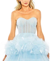 Mac Duggal Women's Strapless Tulle Gown with Feather Detail