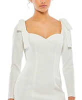 Mac Duggal Women's Bow Shoulder Long Sleeve Sweetheart Fitted Mini Dress