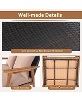 Gymax 8 Piece Patio Conversation Set Outdoor Furniture Set w/ Cushion & Wood Frame