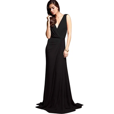 Pia Gladys Perey Women's Machine Washable None Iron Wrinkle Free Maxi V-Neck Bridesmaids Dress