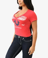 True Religion Women's Crystal Logo V-Neck Baby T-Shirt