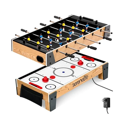 SereneLife 38” Table Top Air Hockey & 40” Foosball Set - 2-in-1 Swivel Game Table