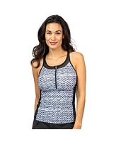 Free Country Women's Mesh Zip-Up Tankini Top