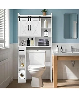 Over The Toilet Storage Cabinet, Bathroom Storage Organizer with Barn Doors and Adjustable Shelves, Farmhouse Space-Saving Toilet Rack with Paper Towe