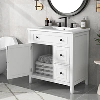 30" Bathroom Vanity with Sink Top, Bathroom Vanity Cabinet with Door and Two Drawers, Solid Wood Frame