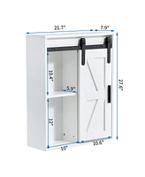 Wood wall-mounted storage cabinet, 5-layer toilet bathroom storage cabinet, multifunctional cabinet with adjustable door, white