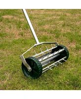 Heavy Duty Rolling Lawn Aerator,Rolling Lawn Aerator, Rotary Push Tine Spike Soil Lawn Aerator Gardening Tool with 3-Piece Long Steel Handle for Garde