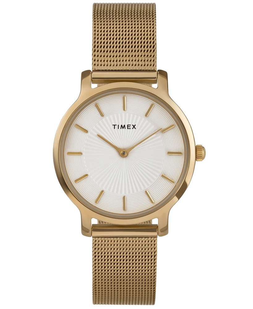 Timex Women's Quartz Analog Gold-Tone Stainless Steel Watch, 34mm