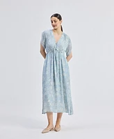 Reistor Women's Maxi Gathered Dress Blue Florals