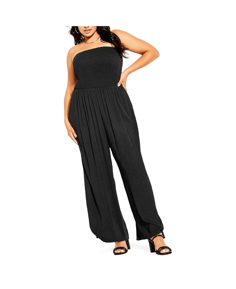 City Chic Plus Smocked Jumpsuit