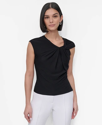 Dkny Petite Asymmetric-Neck Sleeveless Top