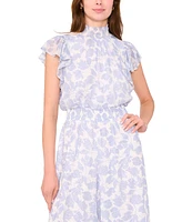 Msk Petite Floral Smocked-Waist Flutter-Sleeve Jumpsuit