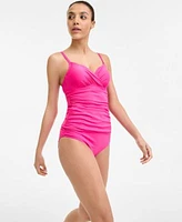 Anne Cole Womens Surplice Underwire Tankini Top High Waist Bikini Bottoms