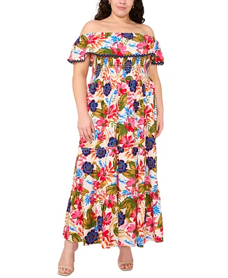 Msk Plus Floral Off-The-Shoulder Smocked Maxi Dress